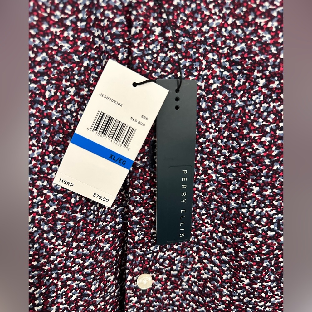 NWT - Perry Ellis Men”s Long Sleeve, Red & Gray Slim Fit Button Down - Picture 6 of 7